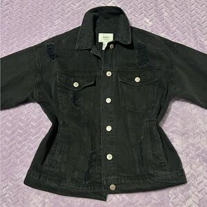 Forever 21 Distressed Black Jean Jacket